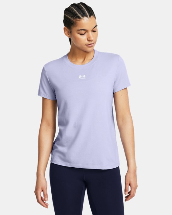 Women's UA Rival Core Short Sleeve in Purple image number 0